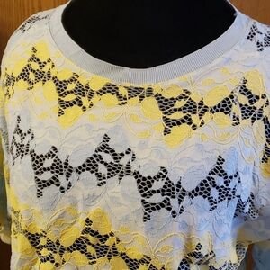 Zara yellow blue lace top scalloped half sleeves